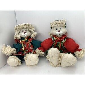 Vintage Bunny Rabbits Mop Shelf Sitters House of Lloyd Christmas Decor Set 2